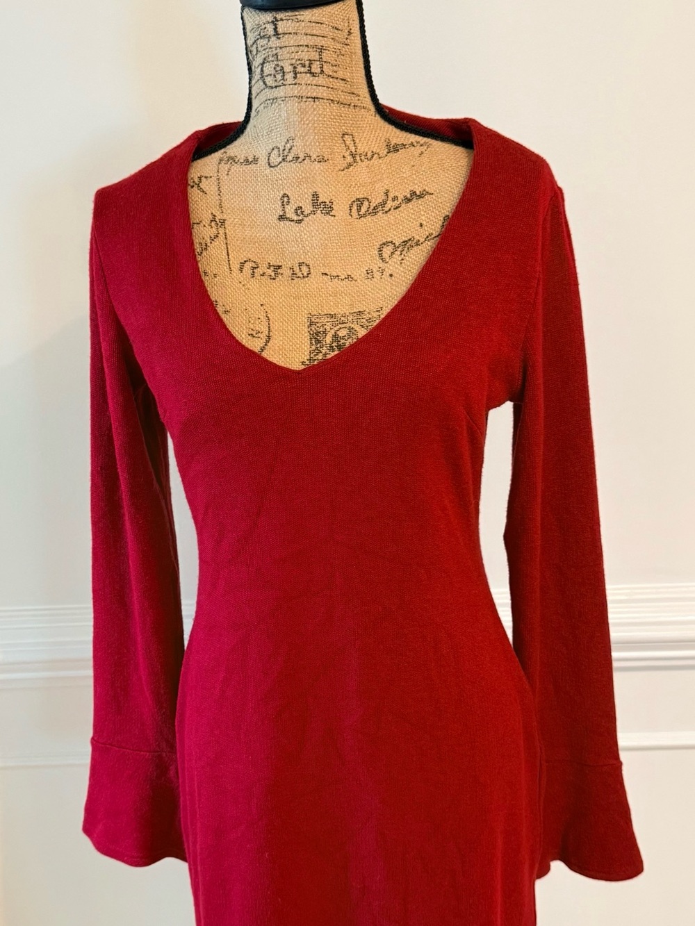 MINKPINK Deep V-Neck Midi Dress in Burgundy Red